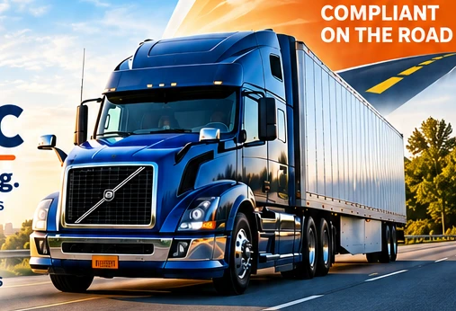 Illustration of a blue semi-truck from Clean Truck Test LLC's flyer